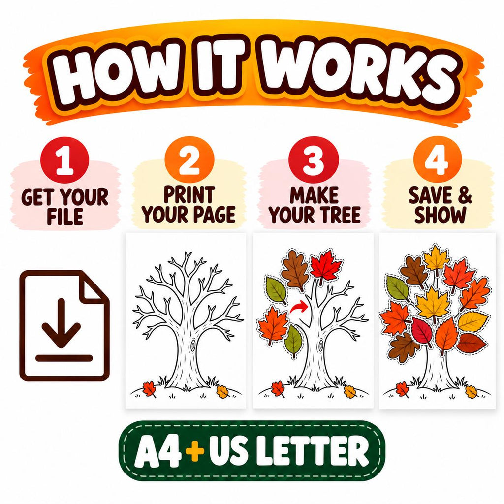 Fall Craft Tree for Kids, Fall Bulletin Board Craft, Autumn Classroom Activity, Cut and Paste Leaves, Fall Activities for Kids, Autumn Craft
