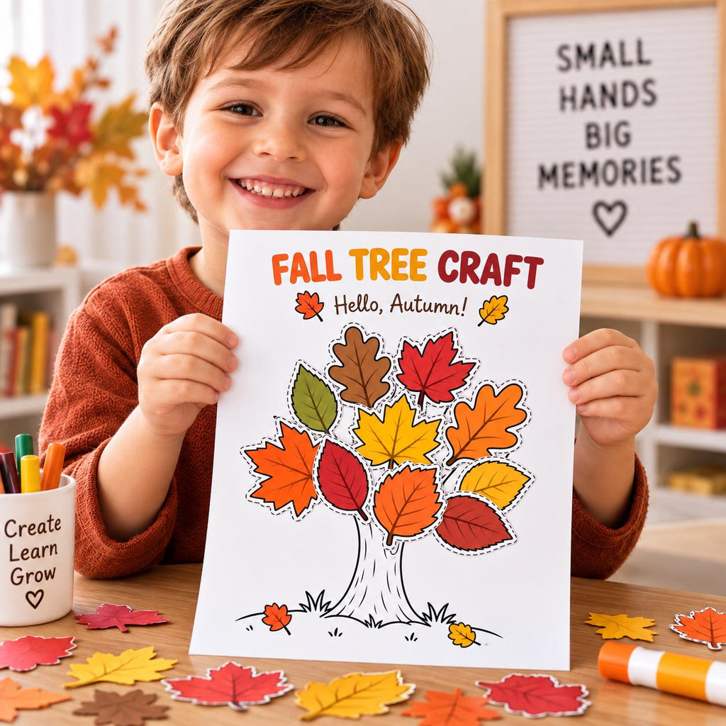 Fall Craft Tree for Kids, Fall Bulletin Board Craft, Autumn Classroom Activity, Cut and Paste Leaves, Fall Activities for Kids, Autumn Craft