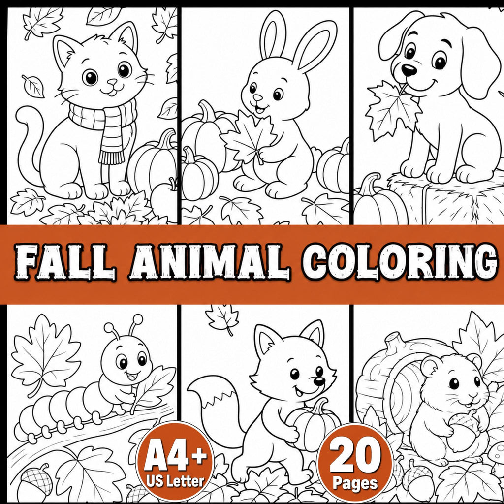 Fall Animal Coloring Pages for Kids | 20 Autumn Animals Printable PDF | Kids Autumn Activity | Woodland Coloring Book | 