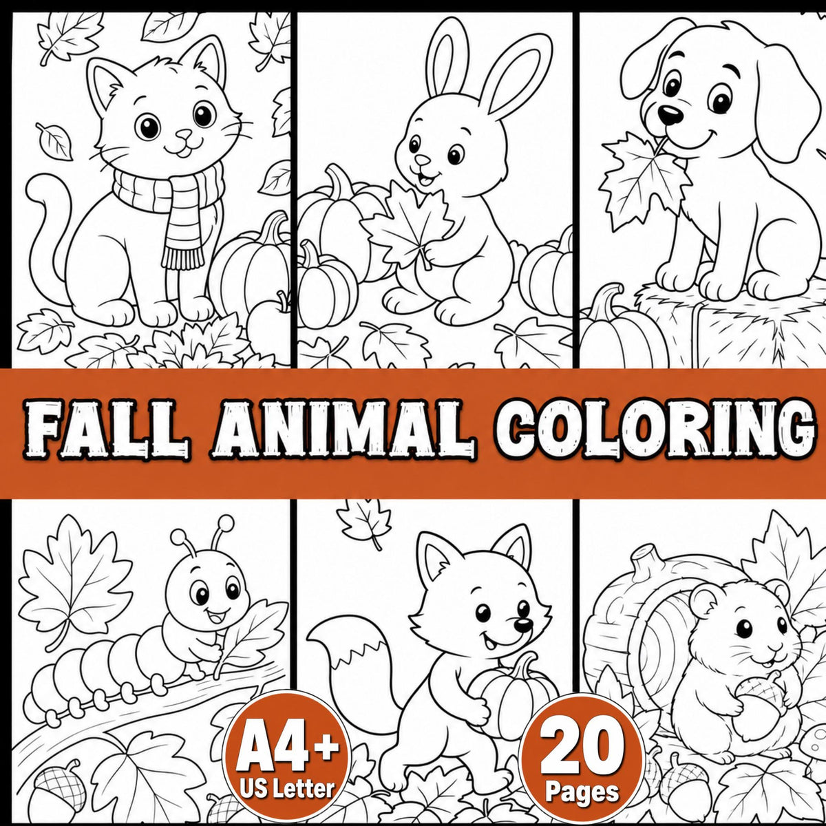 Fall Animal Coloring Pages for Kids | 20 Autumn Animals Printable PDF | Kids Autumn Activity | Woodland Coloring Book | 