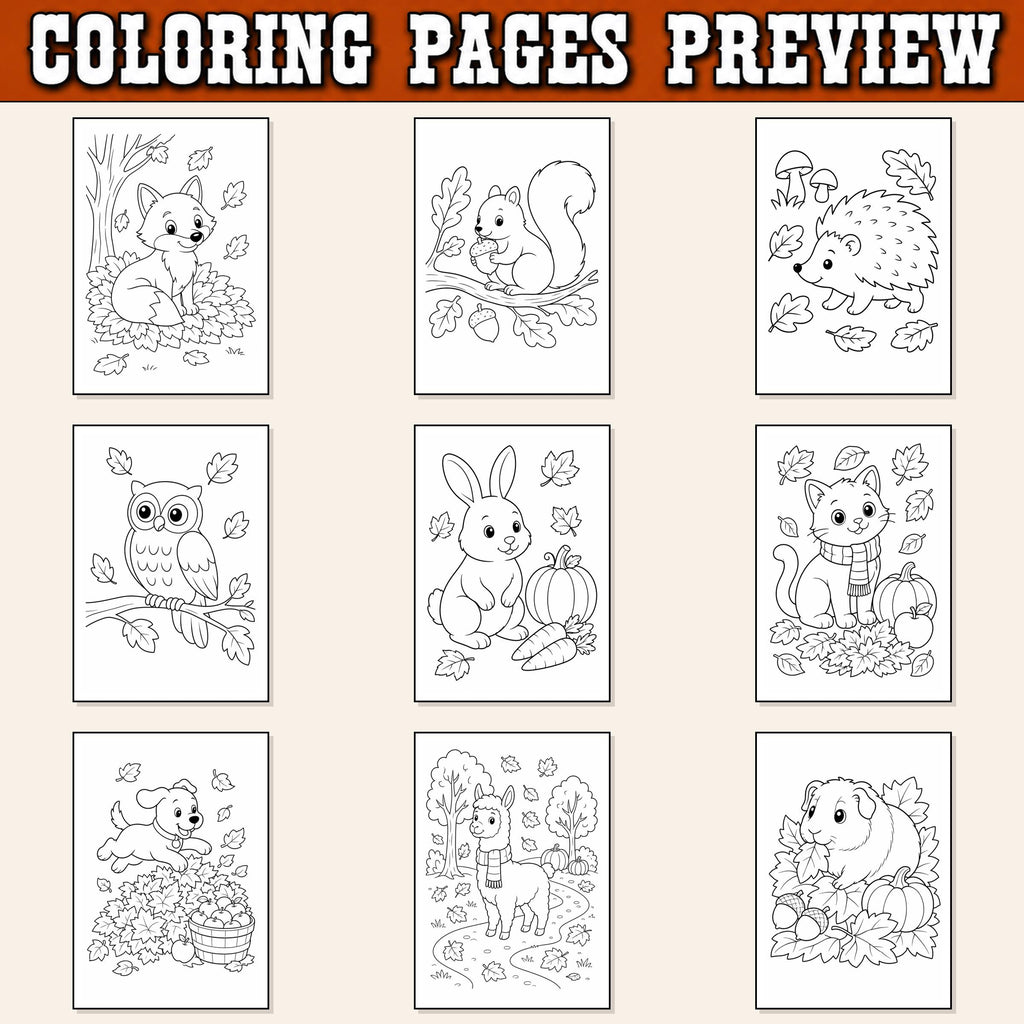 Fall Animal Coloring Pages for Kids | 20 Autumn Animals Printable PDF | Kids Autumn Activity | Woodland Coloring Book | Fall Activities