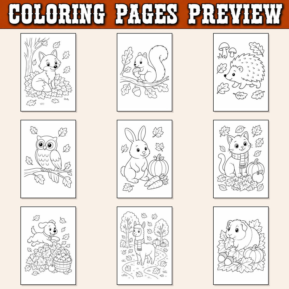 Fall Animal Coloring Pages for Kids | 20 Autumn Animals Printable PDF | Kids Autumn Activity | Woodland Coloring Book | Fall Activities