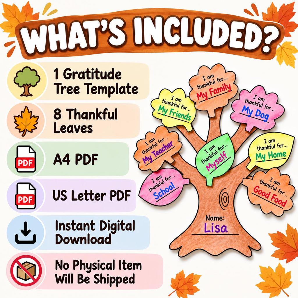 Thanksgiving Gratitude Tree Craft, Thankful Tree Cut and Paste Activity, Fall Craft, Fall Classroom Bulletin Board, Autumn Craft for Kids