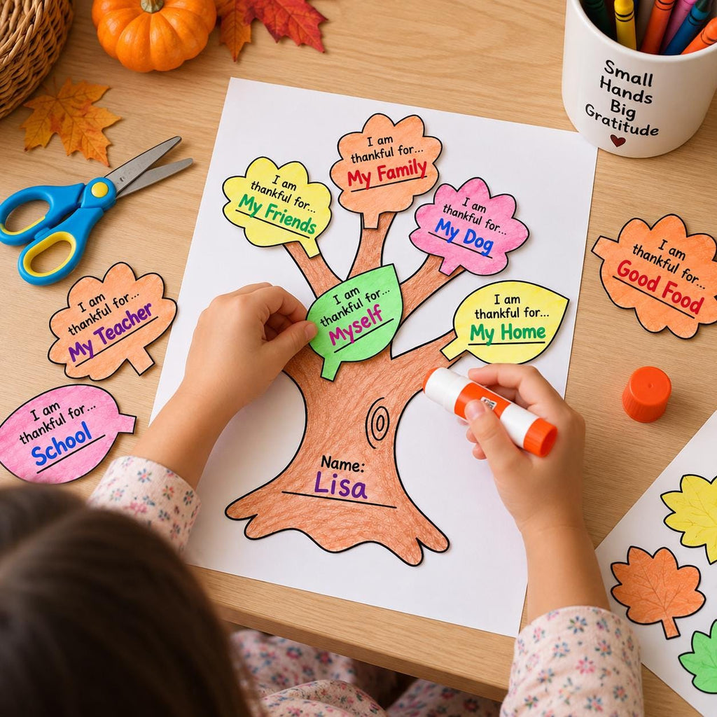 Thanksgiving Gratitude Tree Craft, Thankful Tree Cut and Paste Activity, Fall Craft, Fall Classroom Bulletin Board, Autumn Craft for Kids