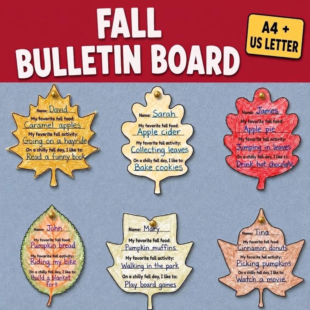 Fall Bulletin Board Activity for Kids | Fall Leaf Craft | Autumn Classroom Decor | Autumn Leaves Coloring Activity | Fal