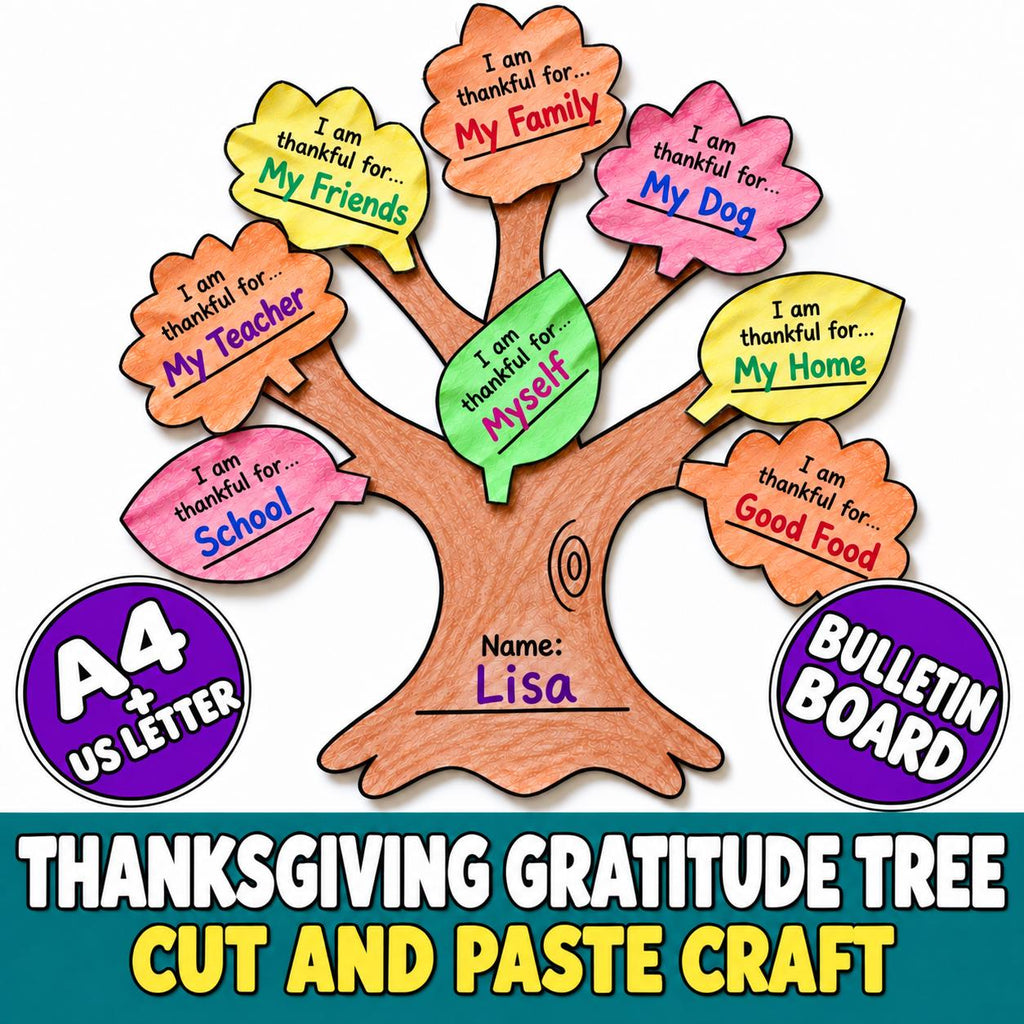 Thanksgiving Gratitude Tree Craft, Thankful Tree Cut and Paste Activity, Fall Craft, Fall Classroom Bulletin Board, Autu