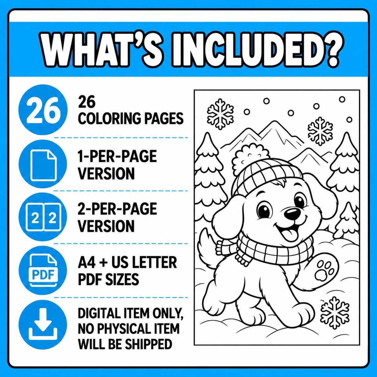 Winter Animal Coloring Printable for Kids, Winter Colouring Pages, Winter Coloring Book, Snow Activities, Winter Party Activity