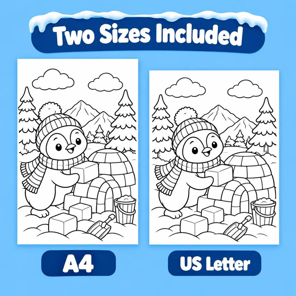 Winter Animal Coloring Printable for Kids, Winter Colouring Pages, Winter Coloring Book, Snow Activities, Winter Party Activity