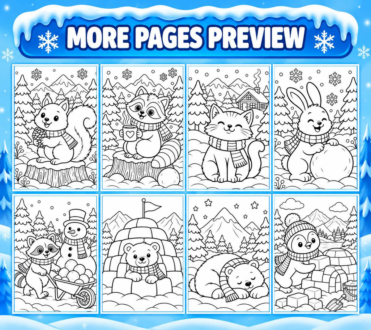 Winter Animal Coloring Printable for Kids, Winter Colouring Pages, Winter Coloring Book, Snow Activities, Winter Party Activity