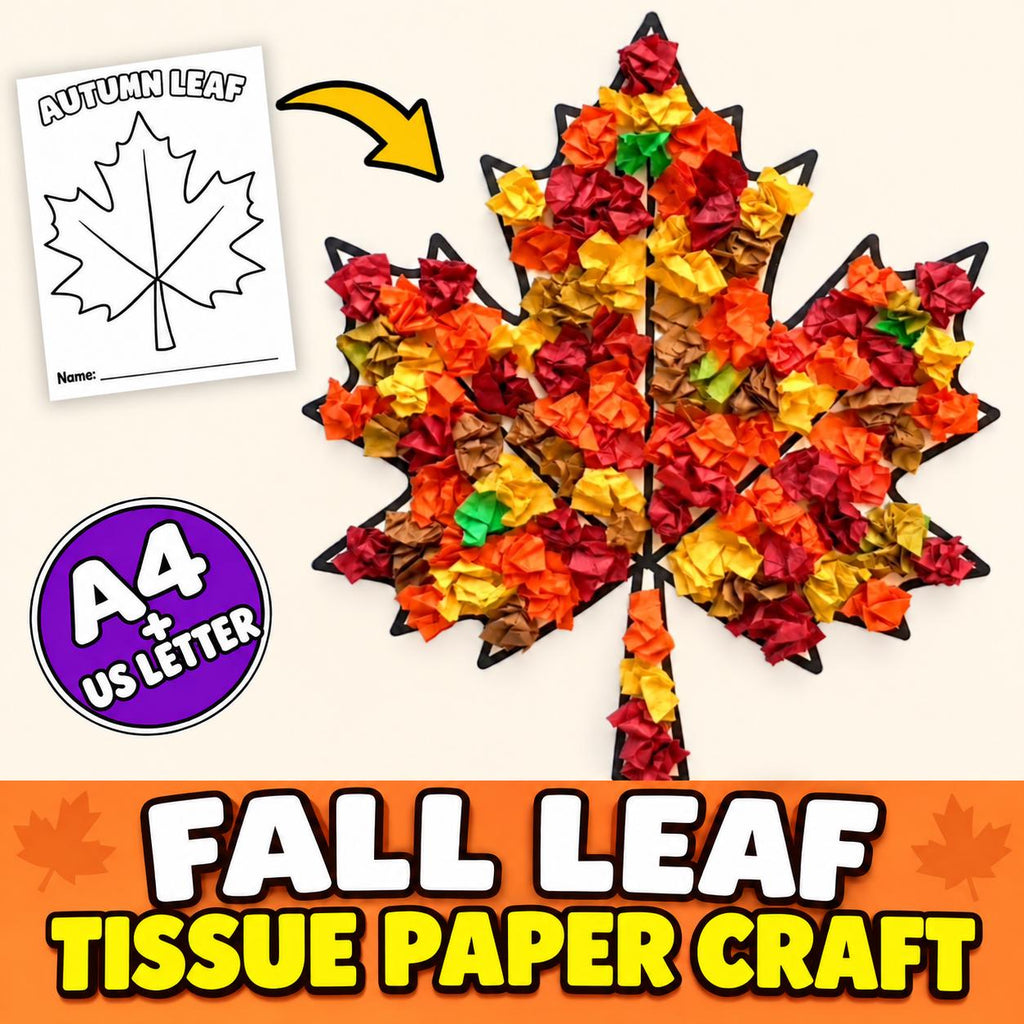 Fall Leaf Craft for Kids Printable, Tissue Paper Craft, Autumn Leaf Craft, Fall Leaf Printable, Tissue Paper Art Activit
