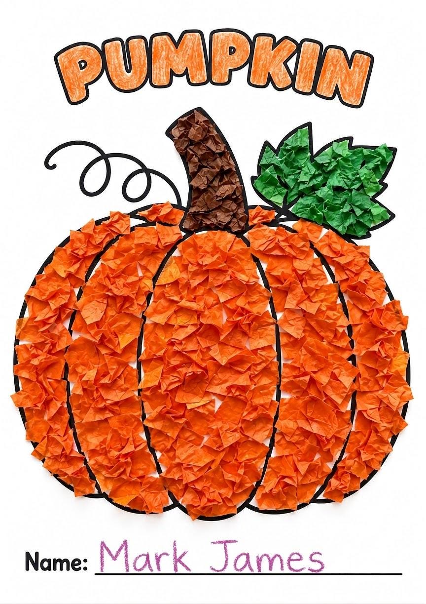 Pumpkin Tissue Paper Craft for Kids, Pumpkin Craft Printable PDF, Fall Pumpkin Craft, Halloween Craft, Autumn Craft, Kids Halloween Activity