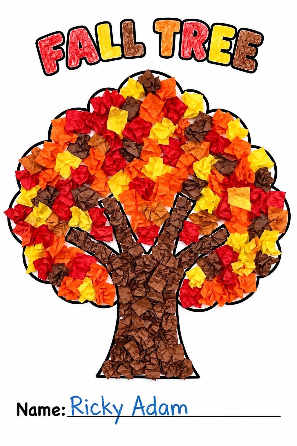 Fall Tree Craft for Kids, Autumn Tree Craft, Tissue Paper Craft, Fall Tree Art Activity, Autumn Tissue Paper Art, Fall Tree Printable
