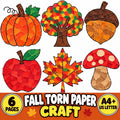 Fall Torn Paper Craft for Kids, Autumn Torn Paper Craft, Fall Paper Craft Printable, Pumpkin Apple Leaf Acorn Mushroom T