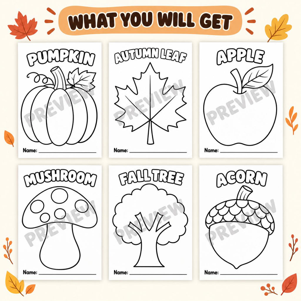 Fall Torn Paper Craft for Kids, Autumn Torn Paper Craft, Fall Paper Craft Printable, Pumpkin Apple Leaf Acorn Mushroom Tree Craft