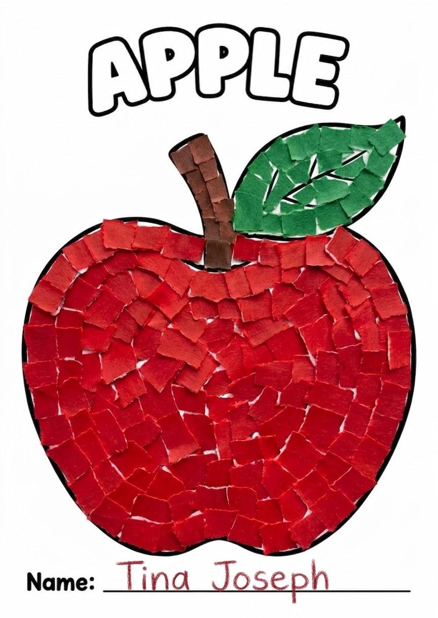 Apple Torn Paper Craft for Kids, Fall Apple Craft,  Autumn Craft, Kids Fall Craft Activity,  Autumn Apple Activity, Printable PDF