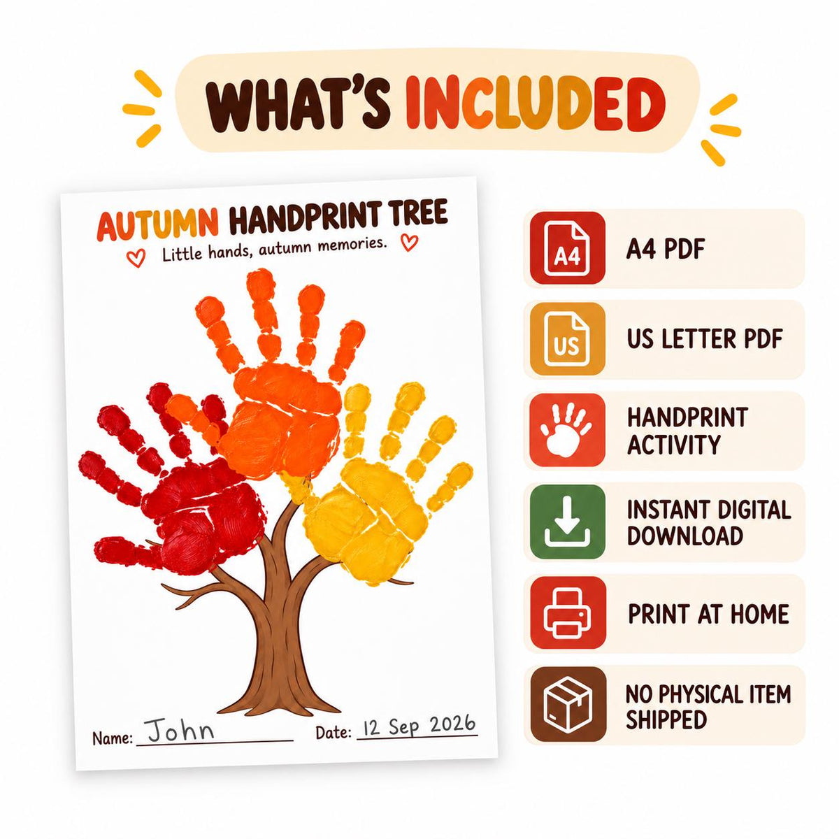 Fall Handprint Tree Printable, Fall Kids Craft, Autumn Handprint Keepsake, Kids Fall Activity, Autumn Activities, Classroom Activity