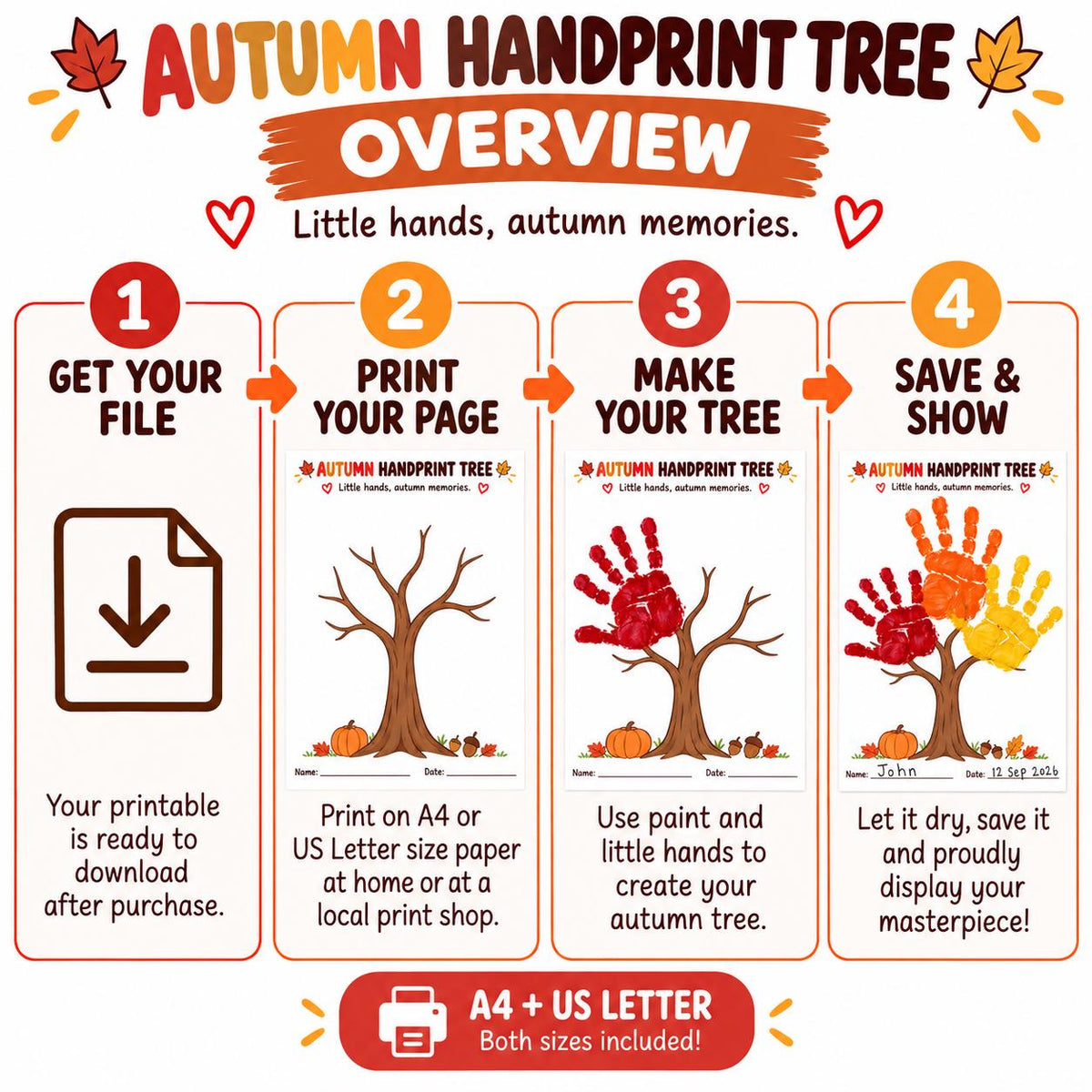 Fall Handprint Tree Printable, Fall Kids Craft, Autumn Handprint Keepsake, Kids Fall Activity, Autumn Activities, Classroom Activity