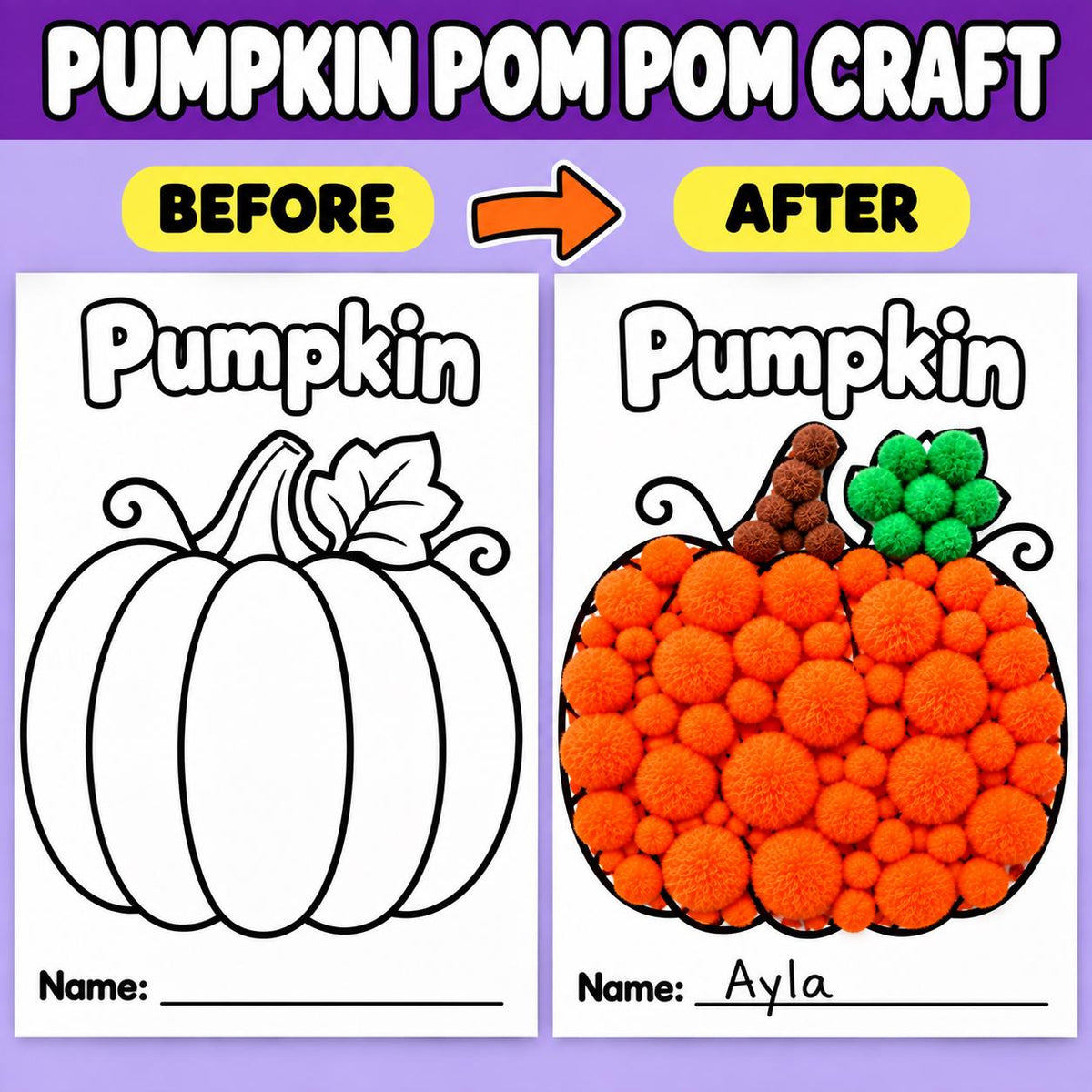 Pumpkin Craft for Kids, Pumpkin Tissue Paper Craft, Pumpkin Torn Paper Craft, Pumpkin Pom Pom Craft, Pumpkin Playdough, Fall Halloween Craft