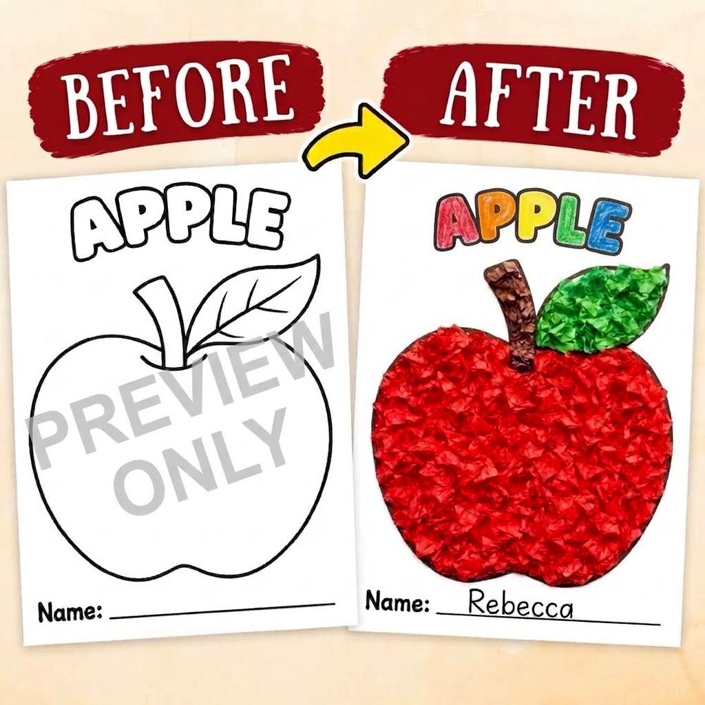 Apple Tissue Paper Craft | Autumn Tissue Paper Craft | Fall Tissue Paper Craft | Apple Craft for Kids | Autumn Activity | Fall Craft kids