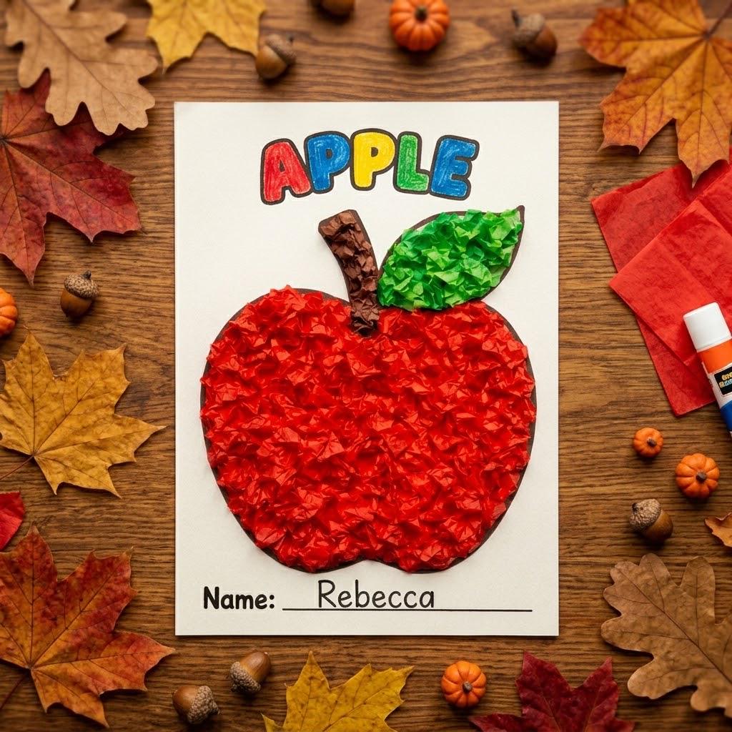 Apple Tissue Paper Craft | Autumn Tissue Paper Craft | Fall Tissue Paper Craft | Apple Craft for Kids | Autumn Activity | Fall Craft kids