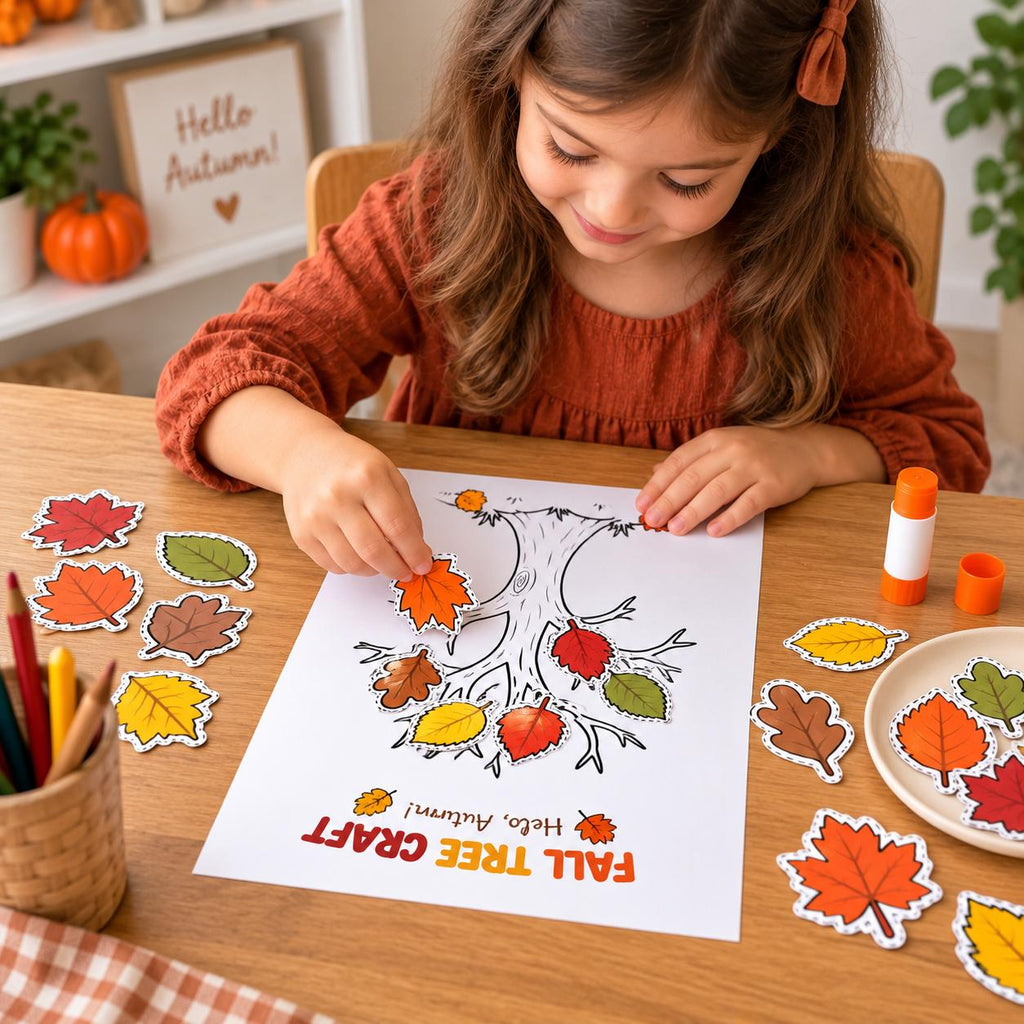 Fall Craft Tree for Kids, Fall Bulletin Board Craft, Autumn Classroom Activity, Cut and Paste Leaves, Fall Activities for Kids, Autumn Craft