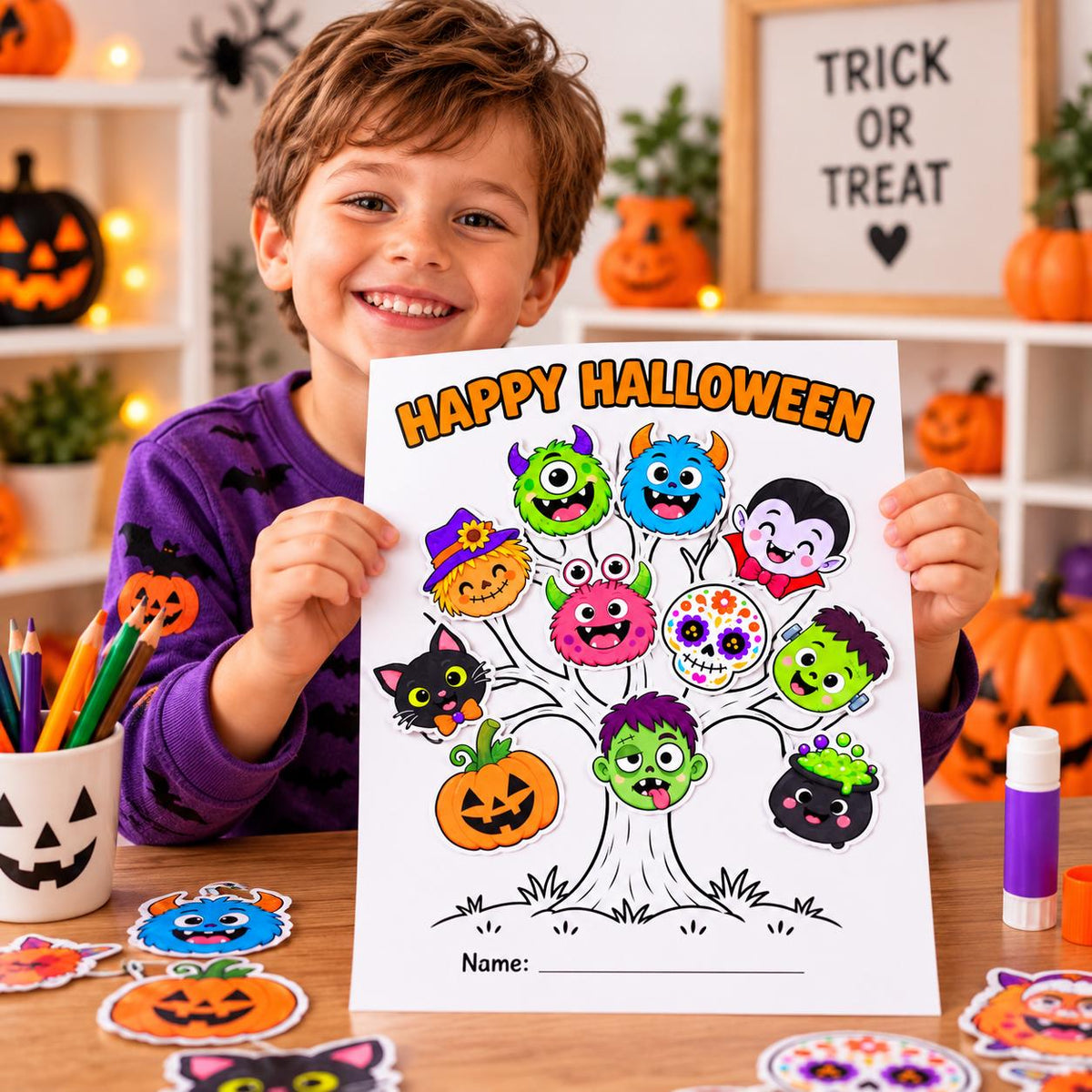 Halloween Tree Craft, Halloween Craft for Kids, Halloween Activity, Halloween Cut and Paste Craft, Halloween Printable, Halloween Printables