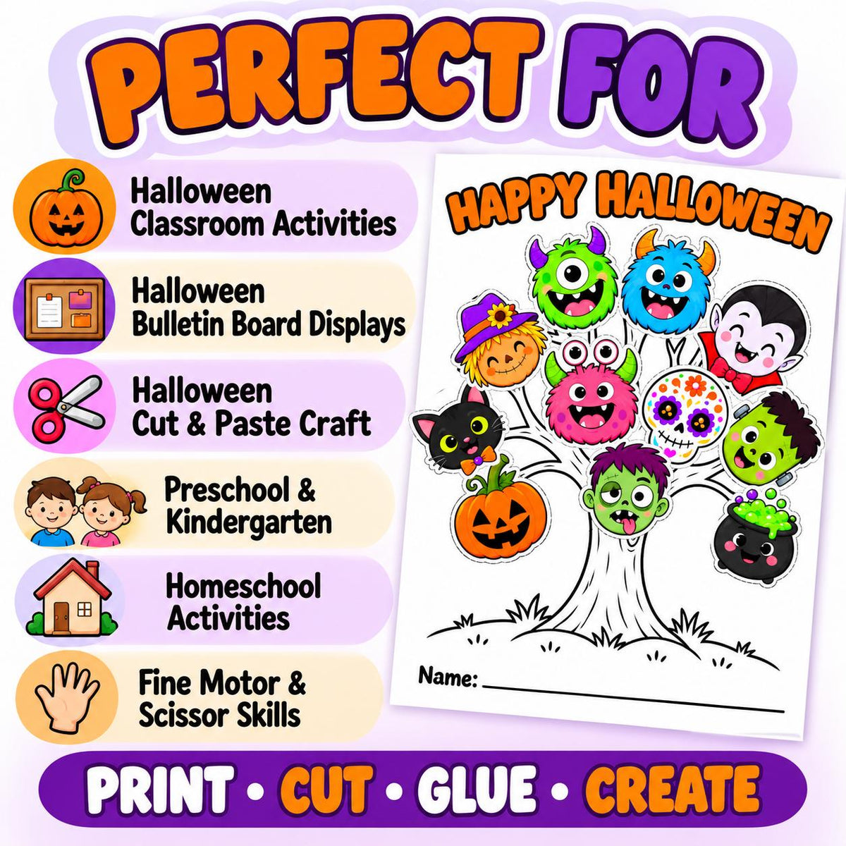 Halloween Tree Craft, Halloween Craft for Kids, Halloween Activity, Halloween Cut and Paste Craft, Halloween Printable, Halloween Printables