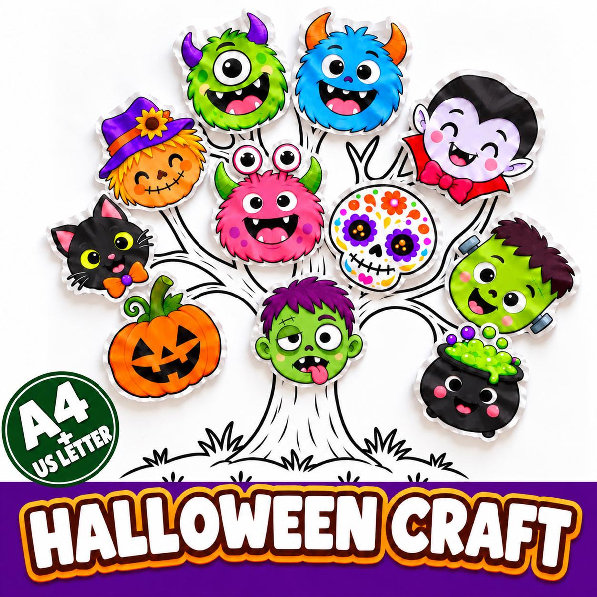 Halloween Tree Craft, Halloween Craft for Kids, Halloween Activity, Halloween Cut and Paste Craft, Halloween Printable, 