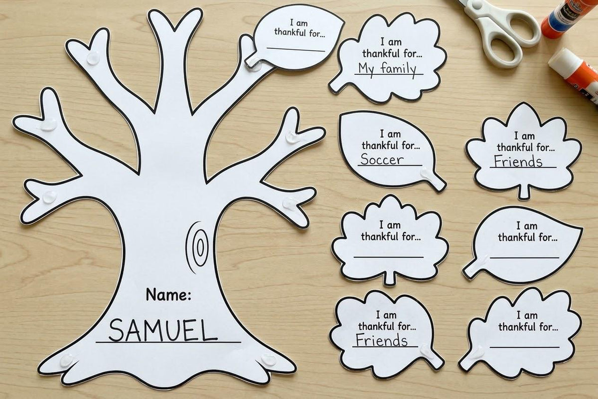 Thanksgiving Gratitude Tree Craft, Thankful Tree Cut and Paste Activity, Fall Craft, Fall Classroom Bulletin Board, Autumn Craft for Kids
