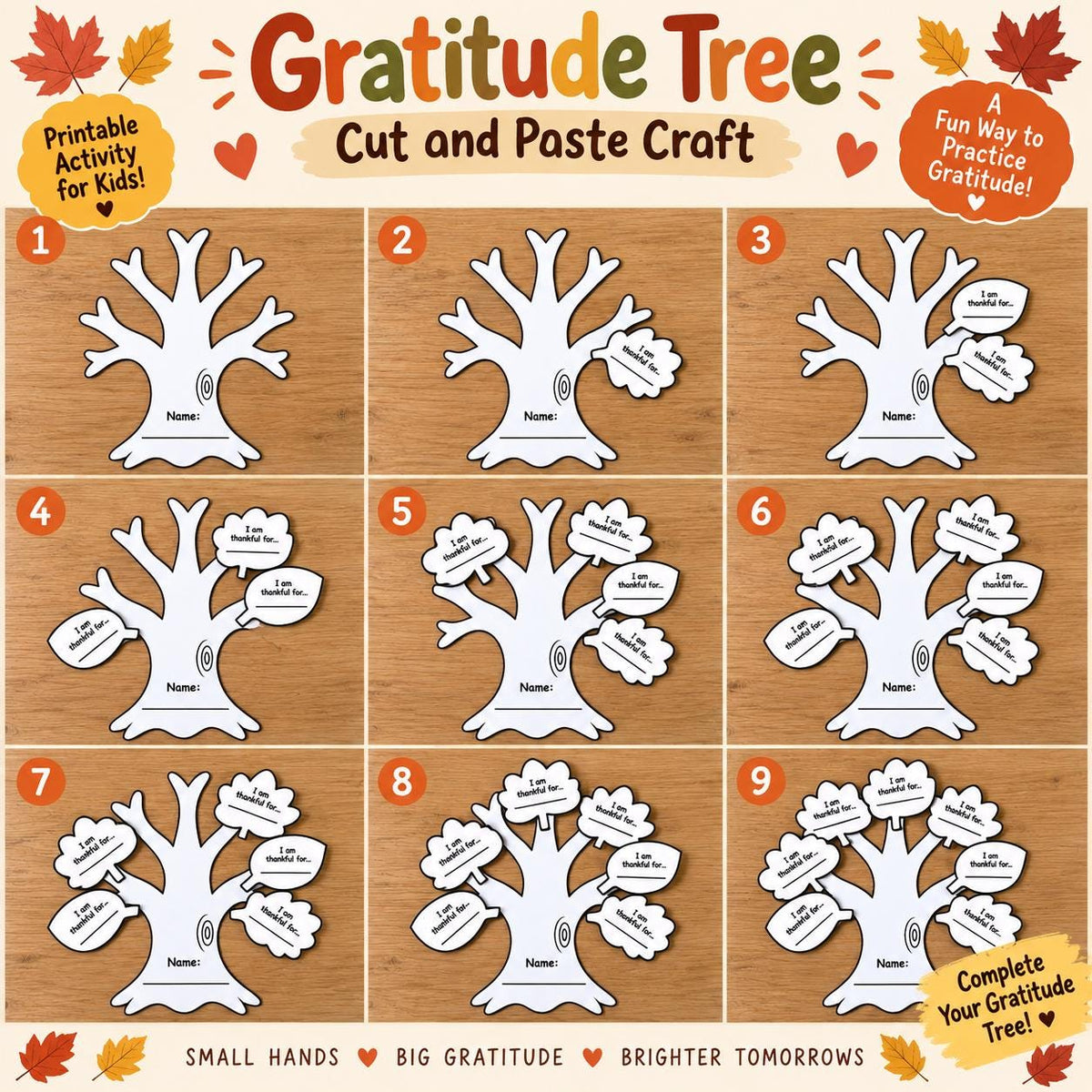 Thanksgiving Gratitude Tree Craft, Thankful Tree Cut and Paste Activity, Fall Craft, Fall Classroom Bulletin Board, Autumn Craft for Kids