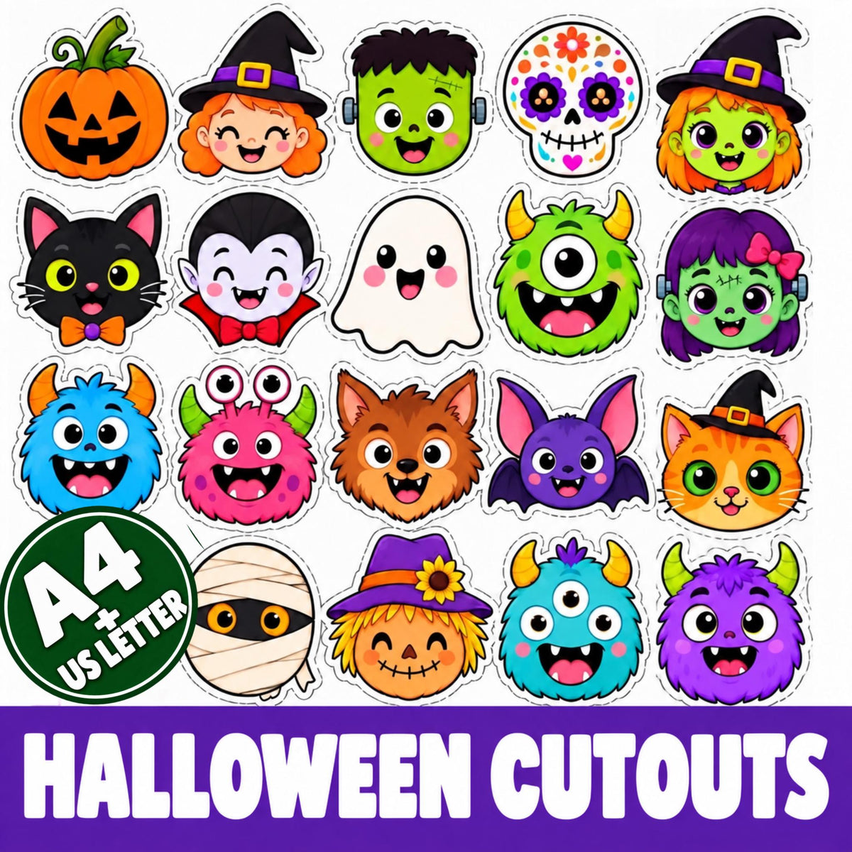 Halloween Cutouts Printable, Halloween Party Decorations, Kids Halloween Activities, Trick or Treat Bag Tags, Halloween 