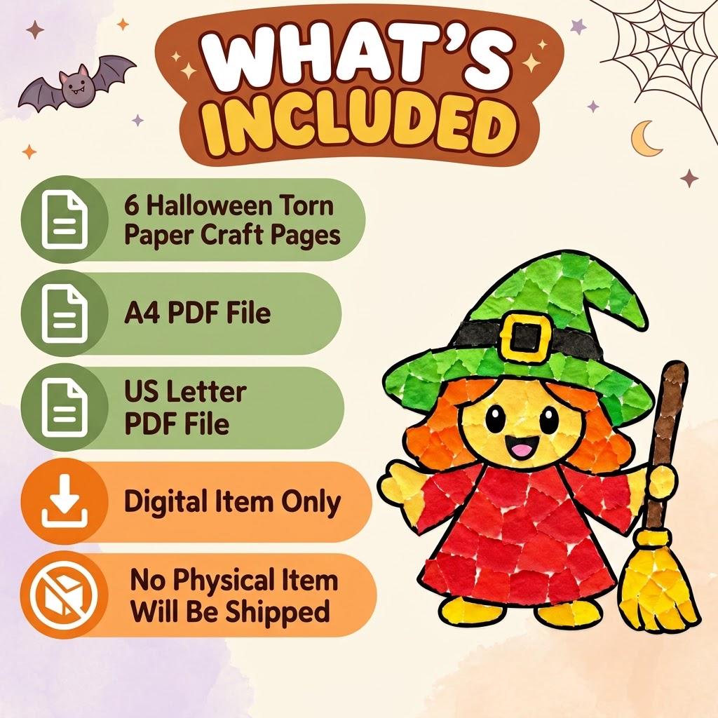 Halloween Torn Paper Craft for Kids, Halloween Activities, Trick or Treat Activity, Halloween Craft, Tear Paper Craft, Halloween Printable