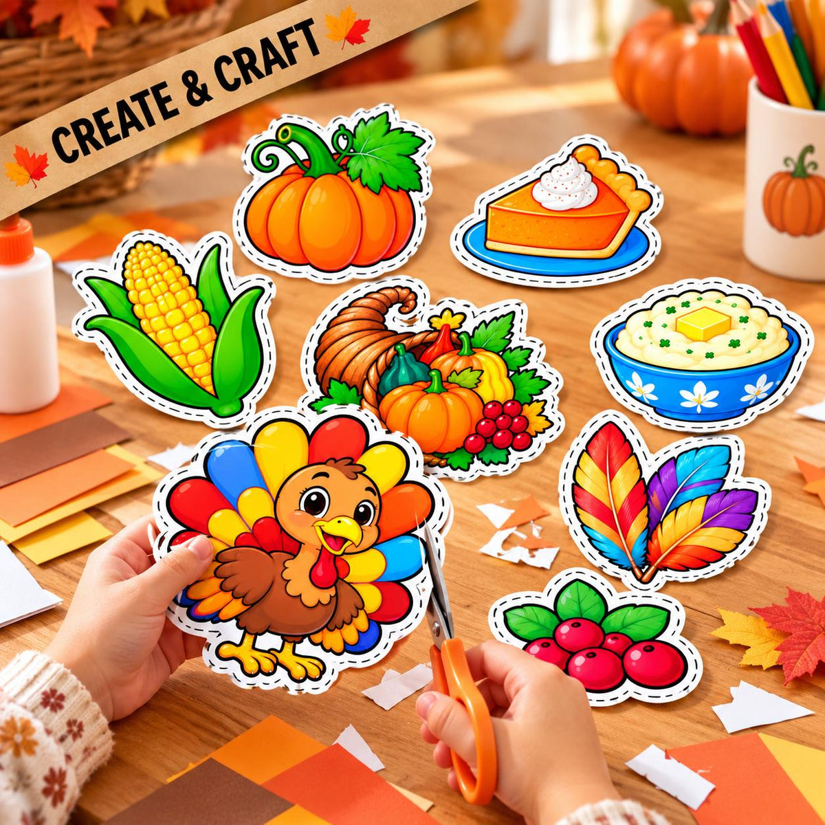 Thanksgiving Cutouts, Thanksgiving Decorations, Thanksgiving Crafts for Kids, Classroom Bulletin Board Decor, Turkey Pumpkin Thankful Decor
