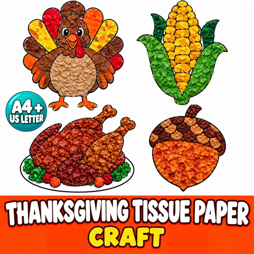 Thanksgiving Tissue Paper Craft, Thanksgiving Activities for Kids, Turkey Craft, Thanksgiving Crafts for Kids, Turkey Ti