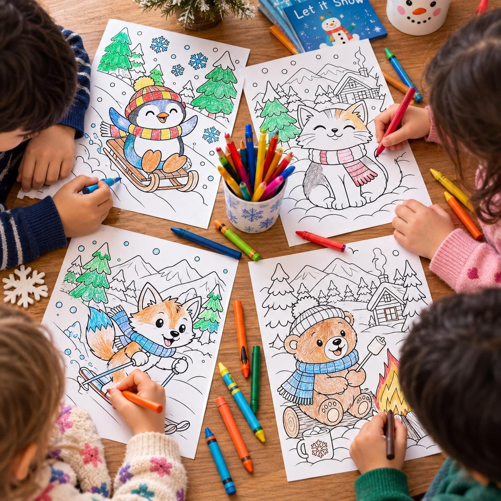 Winter Animal Coloring Printable for Kids, Winter Colouring Pages, Winter Coloring Book, Snow Activities, Winter Party Activity