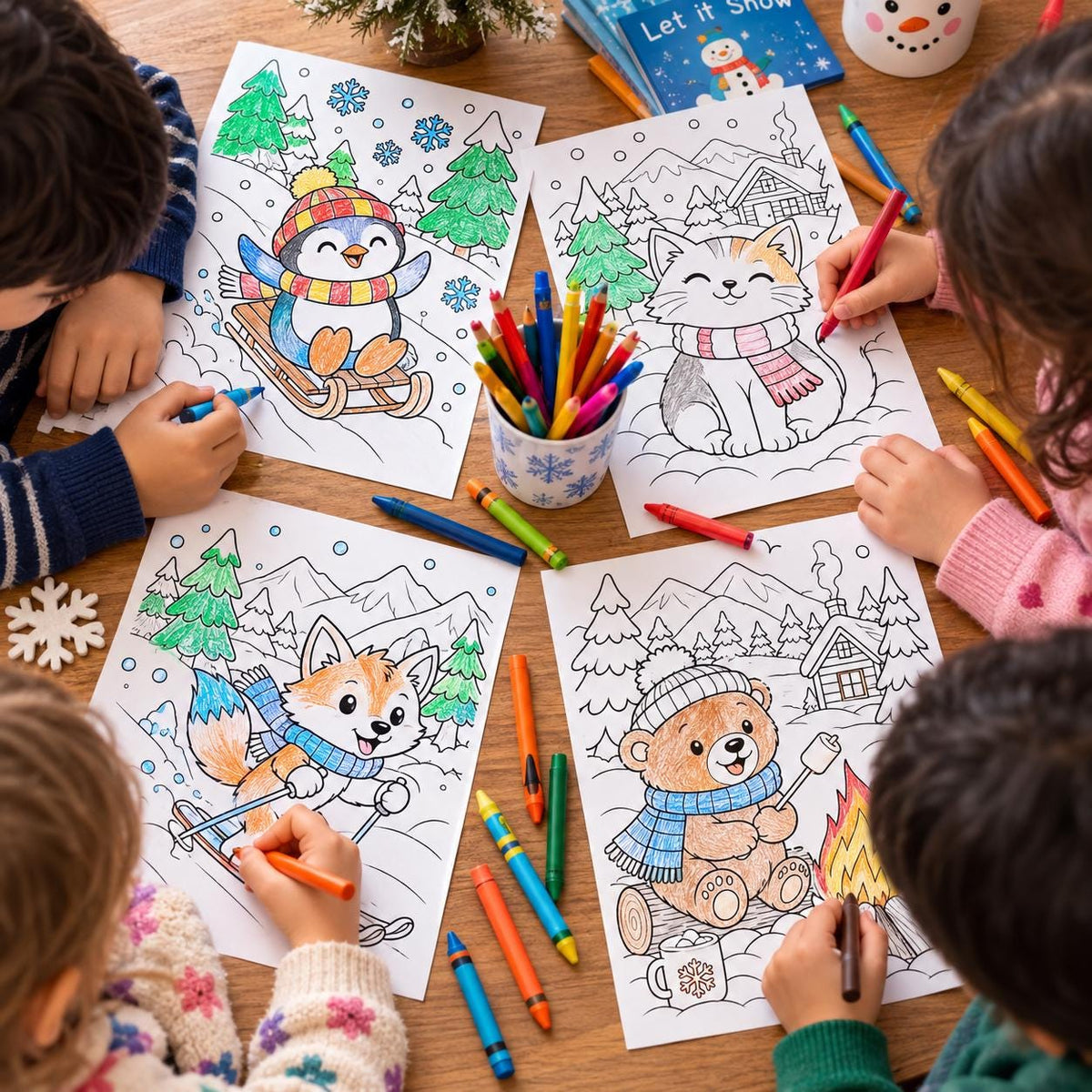Winter Animal Coloring Printable for Kids, Winter Colouring Pages, Winter Coloring Book, Snow Activities, Winter Party Activity