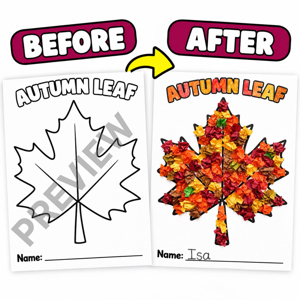 Fall Tissue Paper Craft for Kids, Autumn Craft Activity, Kids Fall Craft, Fine Motor Craft, Pumpkin Apple Leaf Tree Mushroom Acorn