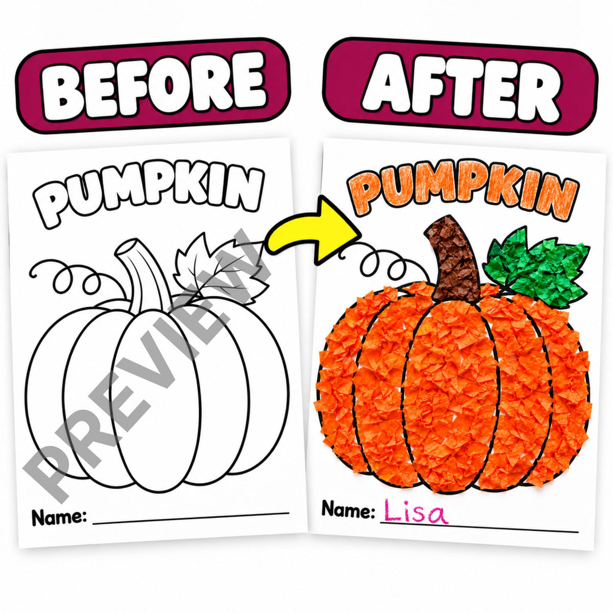Fall Tissue Paper Craft for Kids, Autumn Craft Activity, Kids Fall Craft, Fine Motor Craft, Pumpkin Apple Leaf Tree Mushroom Acorn