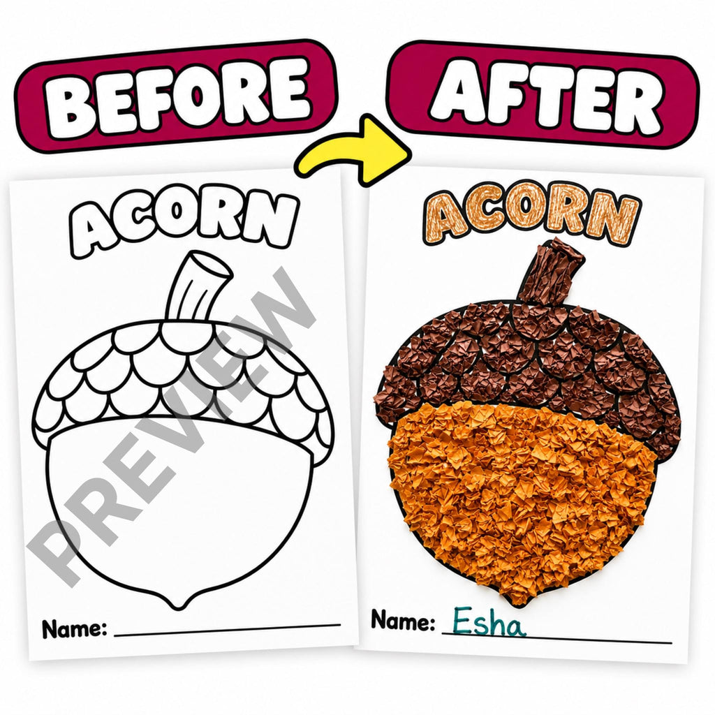 Fall Tissue Paper Craft for Kids, Autumn Craft Activity, Kids Fall Craft, Fine Motor Craft, Pumpkin Apple Leaf Tree Mushroom Acorn