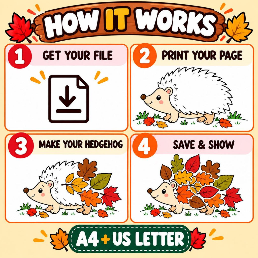 Fall Hedgehog Craft for Kids, Autumn Cut and Paste Activity, Leaf Craft, Build a Hedgehog, Cut and Paste Hedgehog, Fall Activities