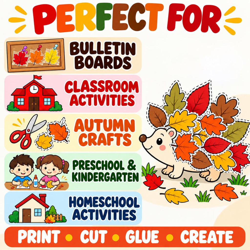 Fall Hedgehog Craft for Kids, Autumn Cut and Paste Activity, Leaf Craft, Build a Hedgehog, Cut and Paste Hedgehog, Fall Activities