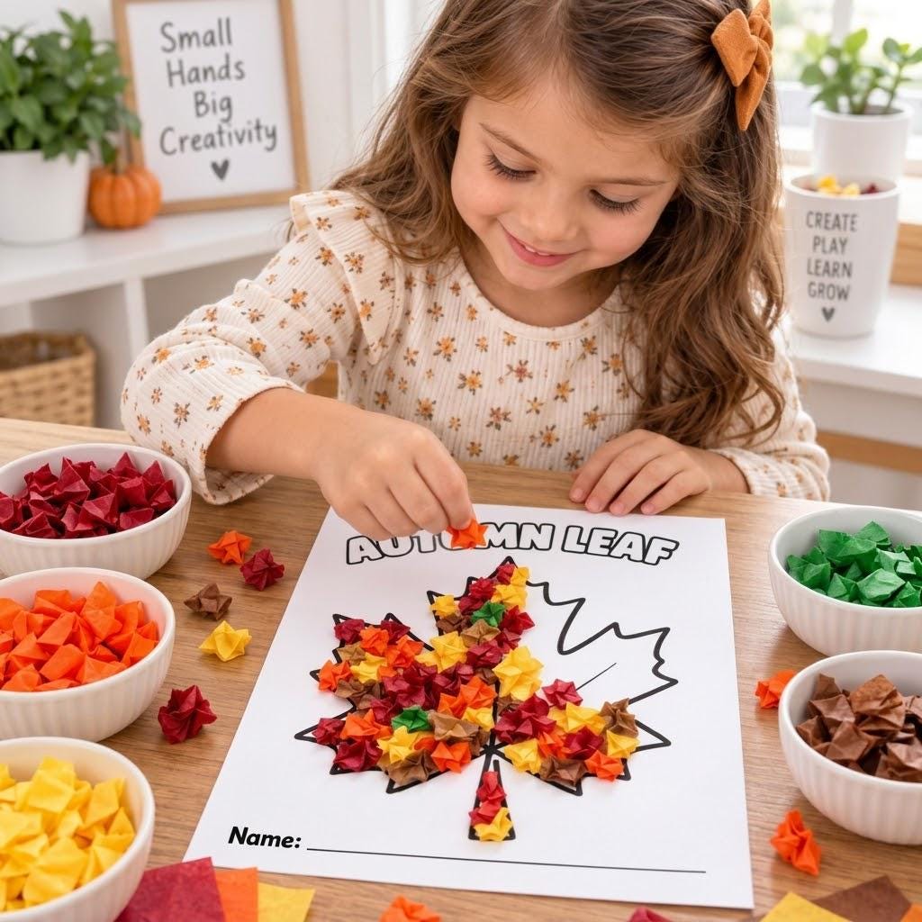 Fall Leaf Craft for Kids Printable, Tissue Paper Craft, Autumn Leaf Craft, Fall Leaf Printable, Tissue Paper Art Activity, Autumn Craft