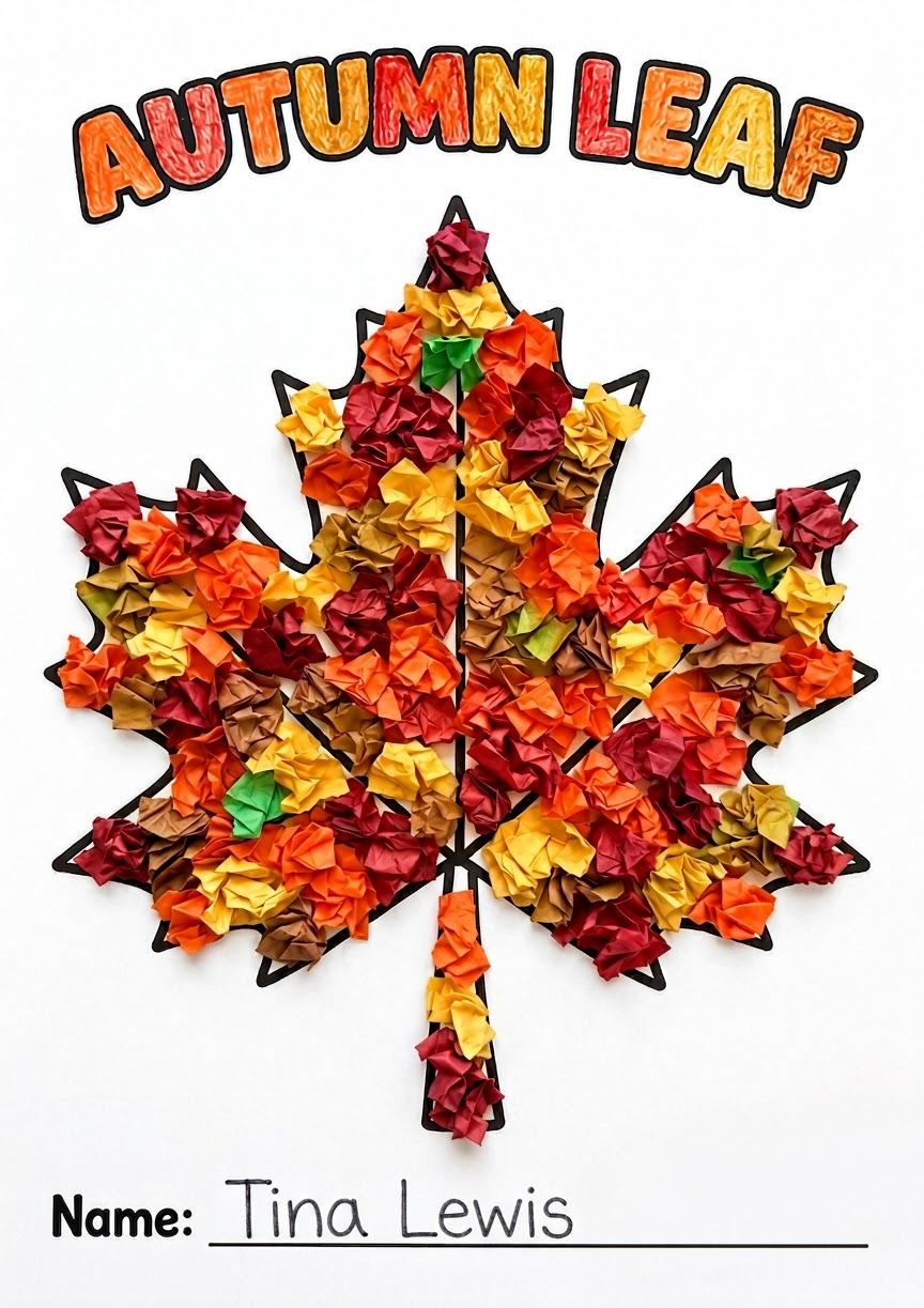 Fall Leaf Craft for Kids Printable, Tissue Paper Craft, Autumn Leaf Craft, Fall Leaf Printable, Tissue Paper Art Activity, Autumn Craft