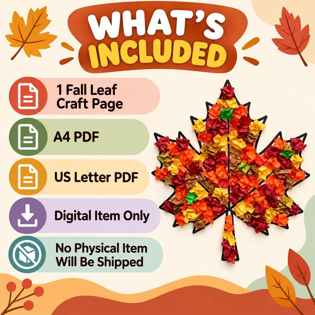 Fall Leaf Craft for Kids Printable, Tissue Paper Craft, Autumn Leaf Craft, Fall Leaf Printable, Tissue Paper Art Activity, Autumn Craft
