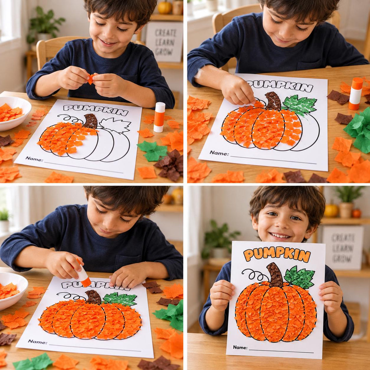 Pumpkin Tissue Paper Craft for Kids, Pumpkin Craft Printable PDF, Fall Pumpkin Craft, Halloween Craft, Autumn Craft, Kids Halloween Activity