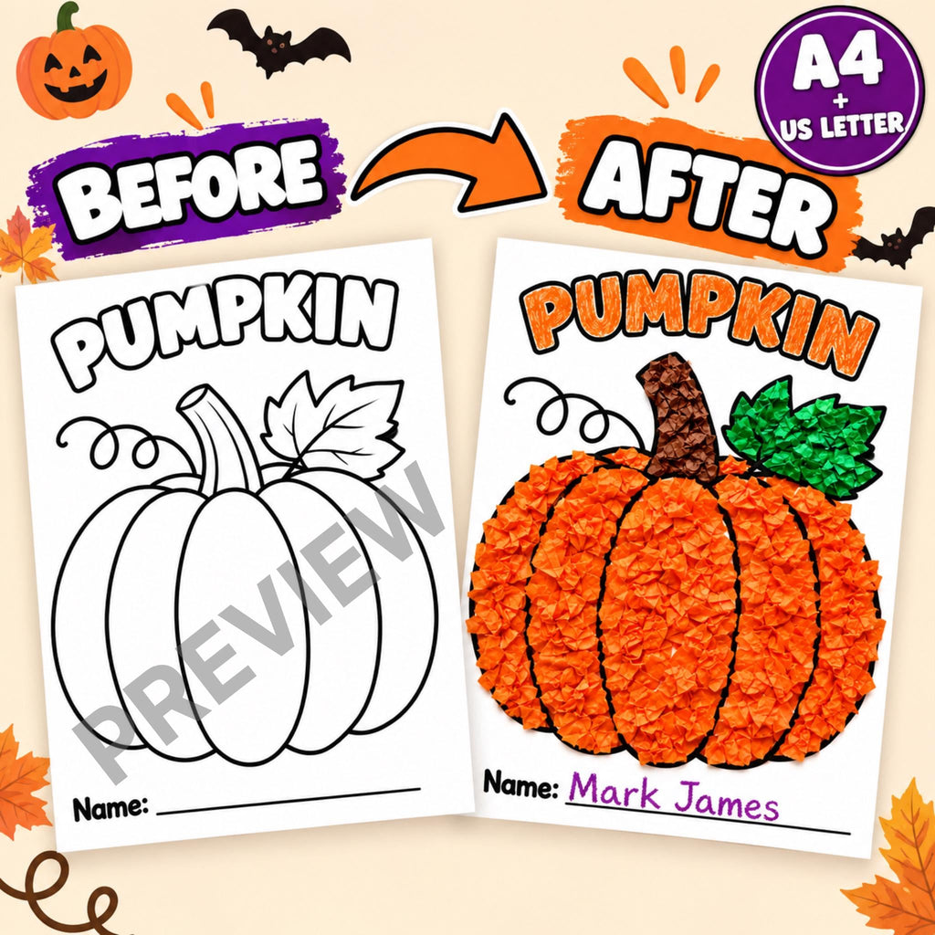 Pumpkin Tissue Paper Craft for Kids, Pumpkin Craft Printable PDF, Fall Pumpkin Craft, Halloween Craft, Autumn Craft, Kids Halloween Activity