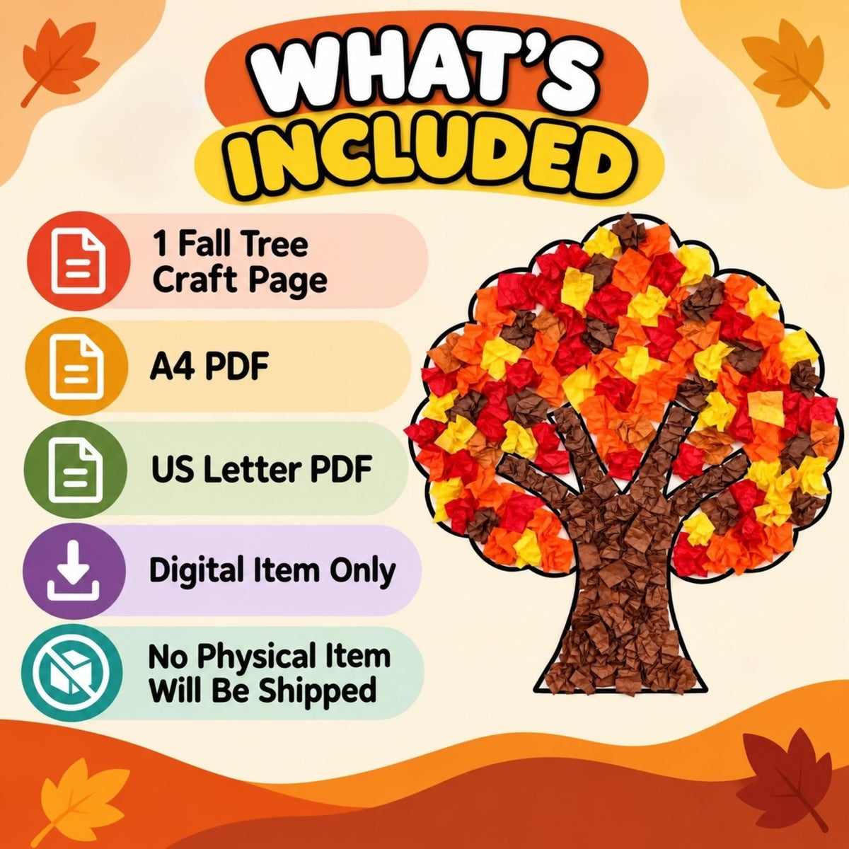 Fall Tree Craft for Kids, Autumn Tree Craft, Tissue Paper Craft, Fall Tree Art Activity, Autumn Tissue Paper Art, Fall Tree Printable