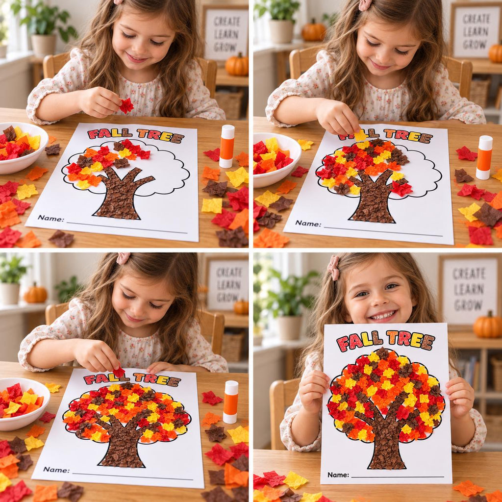 Fall Tree Craft for Kids, Autumn Tree Craft, Tissue Paper Craft, Fall Tree Art Activity, Autumn Tissue Paper Art, Fall Tree Printable