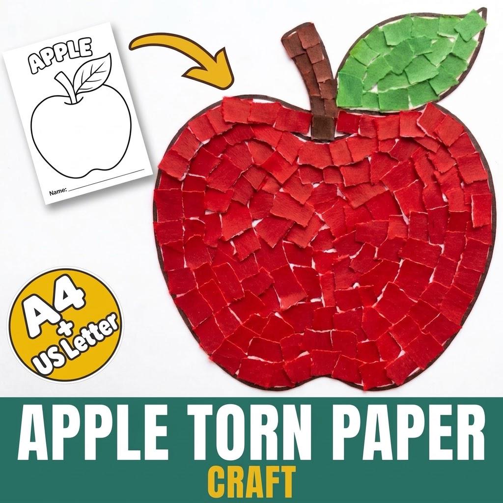 Apple Torn Paper Craft for Kids, Fall Apple Craft,  Autumn Craft, Kids Fall Craft Activity,  Autumn Apple Activity, Prin