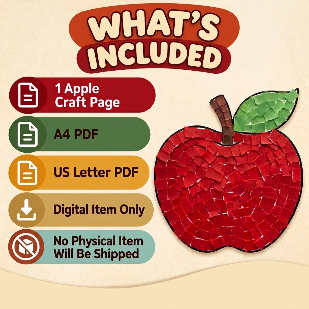 Apple Torn Paper Craft for Kids, Fall Apple Craft,  Autumn Craft, Kids Fall Craft Activity,  Autumn Apple Activity, Printable PDF